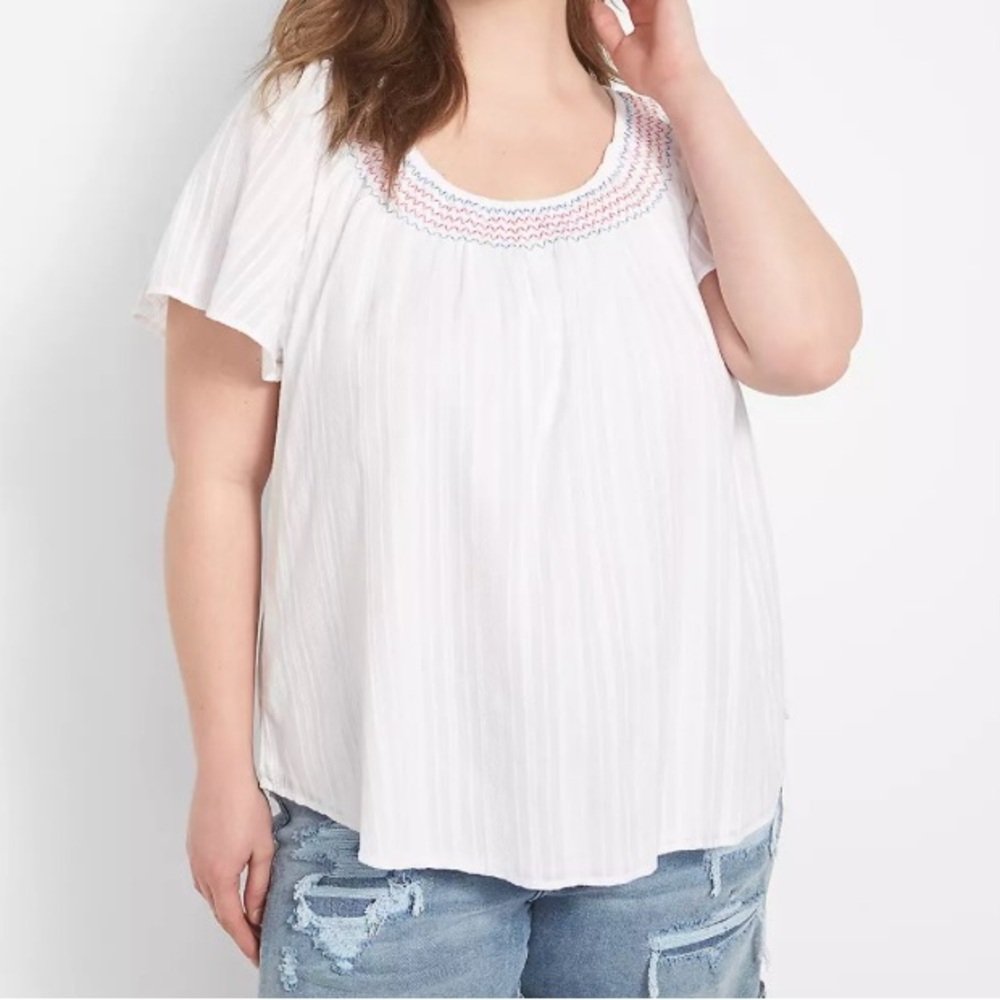 Lane Bryant Americana Classic Crew Neck Smocked Top